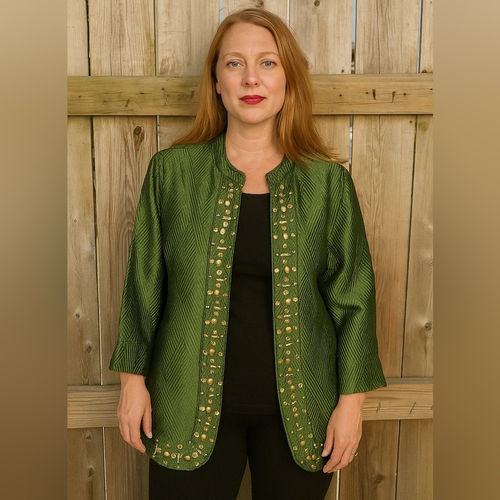 Choices Green Embellished Jacket – Size M (Made in India)